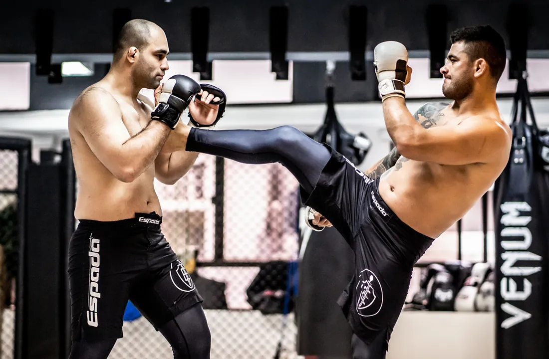 MMA sparring with a high kick